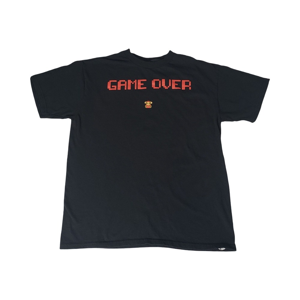 Nintendo Game Over Mario Graphic T-Shirt Youth Medium Black Retro 8-Bit Tee